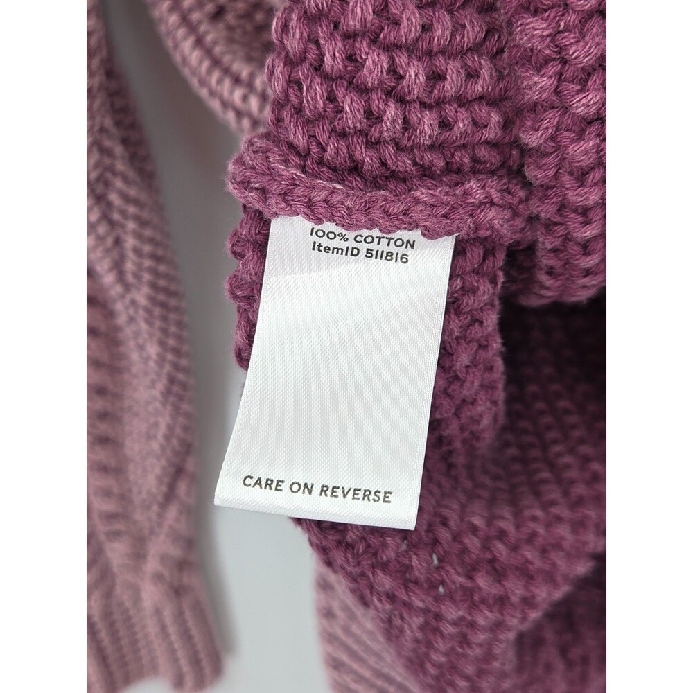 LL Bean Signature Womens Fisherman Chunky Cable Knit Sweater Purple Cotton Large - Picture 4 of 4